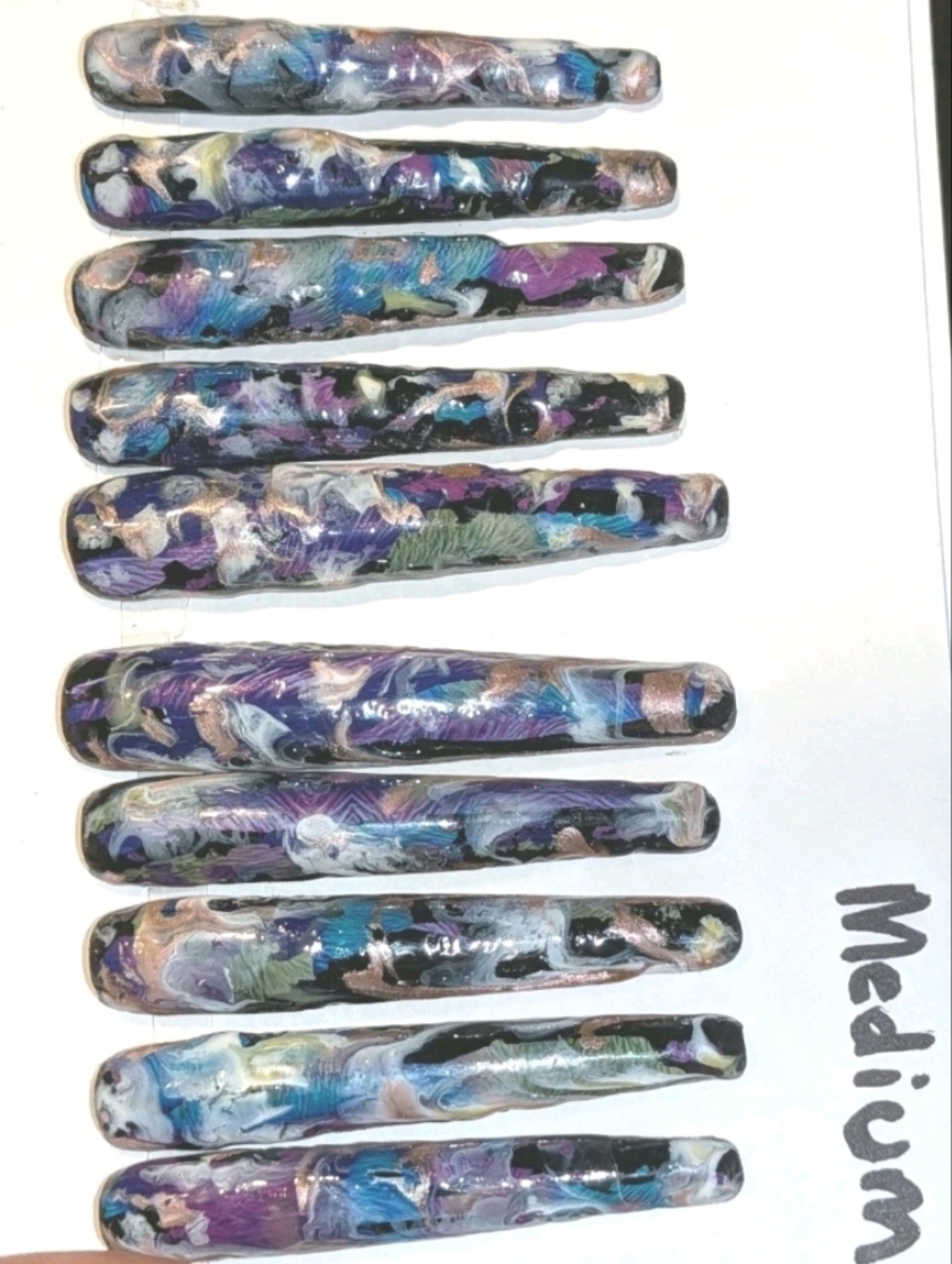 Hand Crafted 4xl Abstract Multicolor Swirl Press On Nails- Medium Size